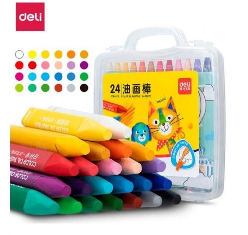 得力(deli)24色学生三角杆丝滑油画棒 72072
