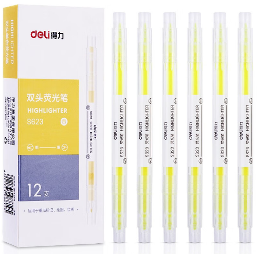 得力(deli) S623 双头荧光笔 黄色12支一盒