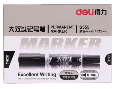 得力 大双头记号笔 S555 黑色 十支